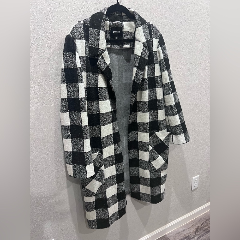 Express Black and White Checkered Trench Coat